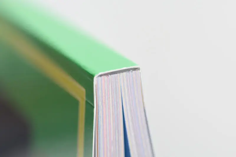 A close up photo of a perfect-bound book.