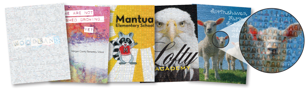 Examples of our mosaic yearbook covers.