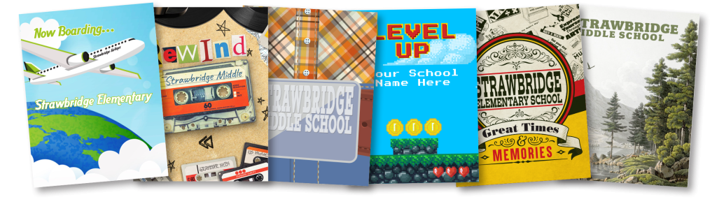 Six examples of our standard yearbook covers.